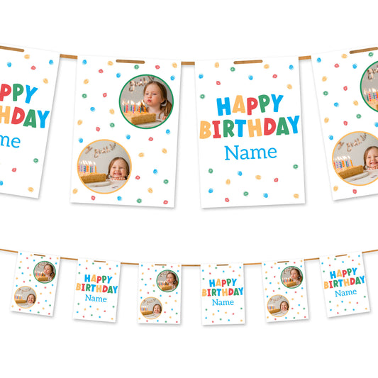 Colourful Happy Birthday Photo and Name Bunting