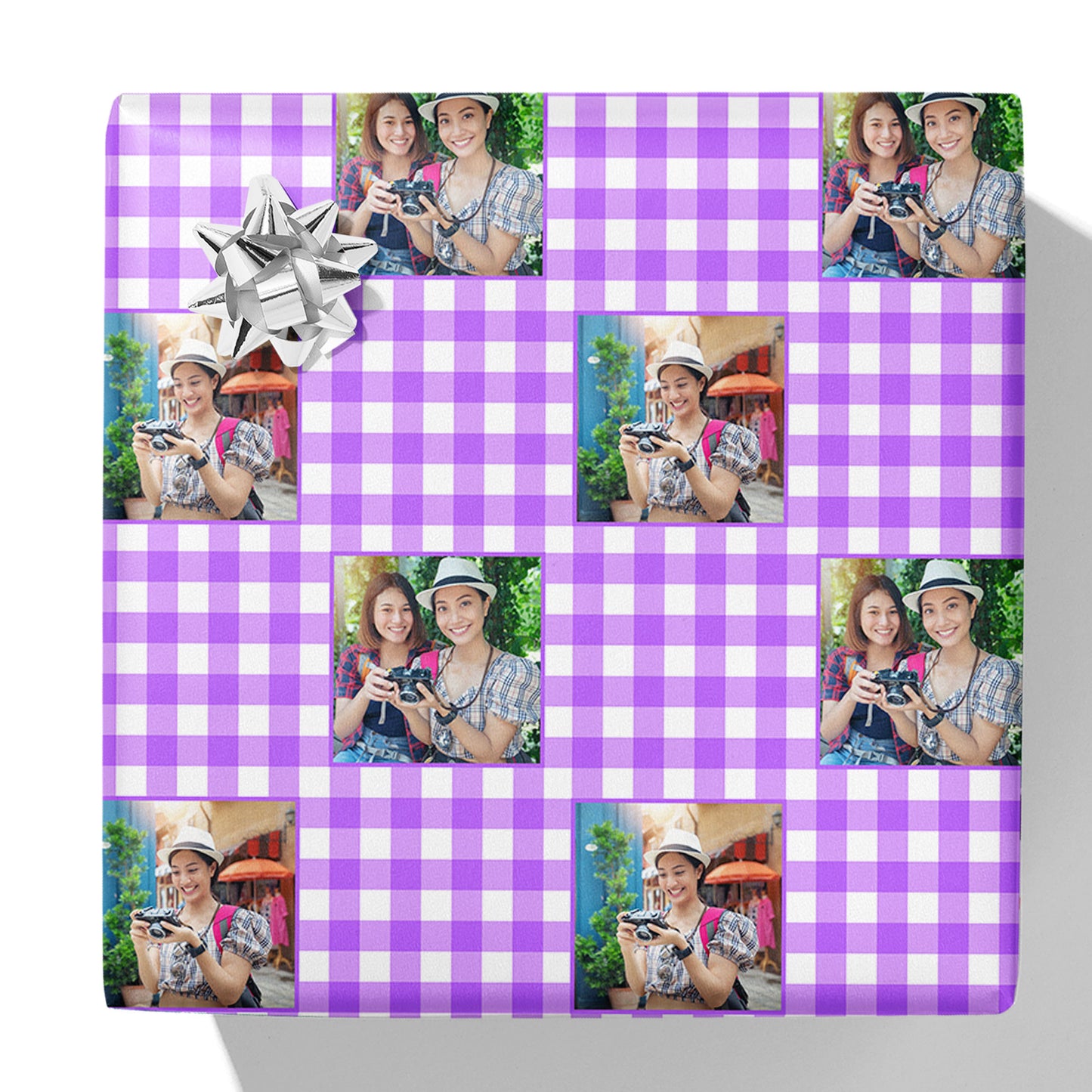 Geschenkpapier mit Foto in Gingham-Optik