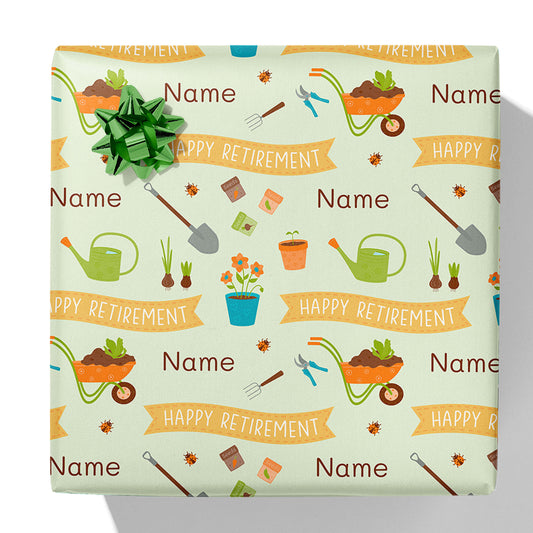 Happy Retirement Gardening Name Geschenkpapier