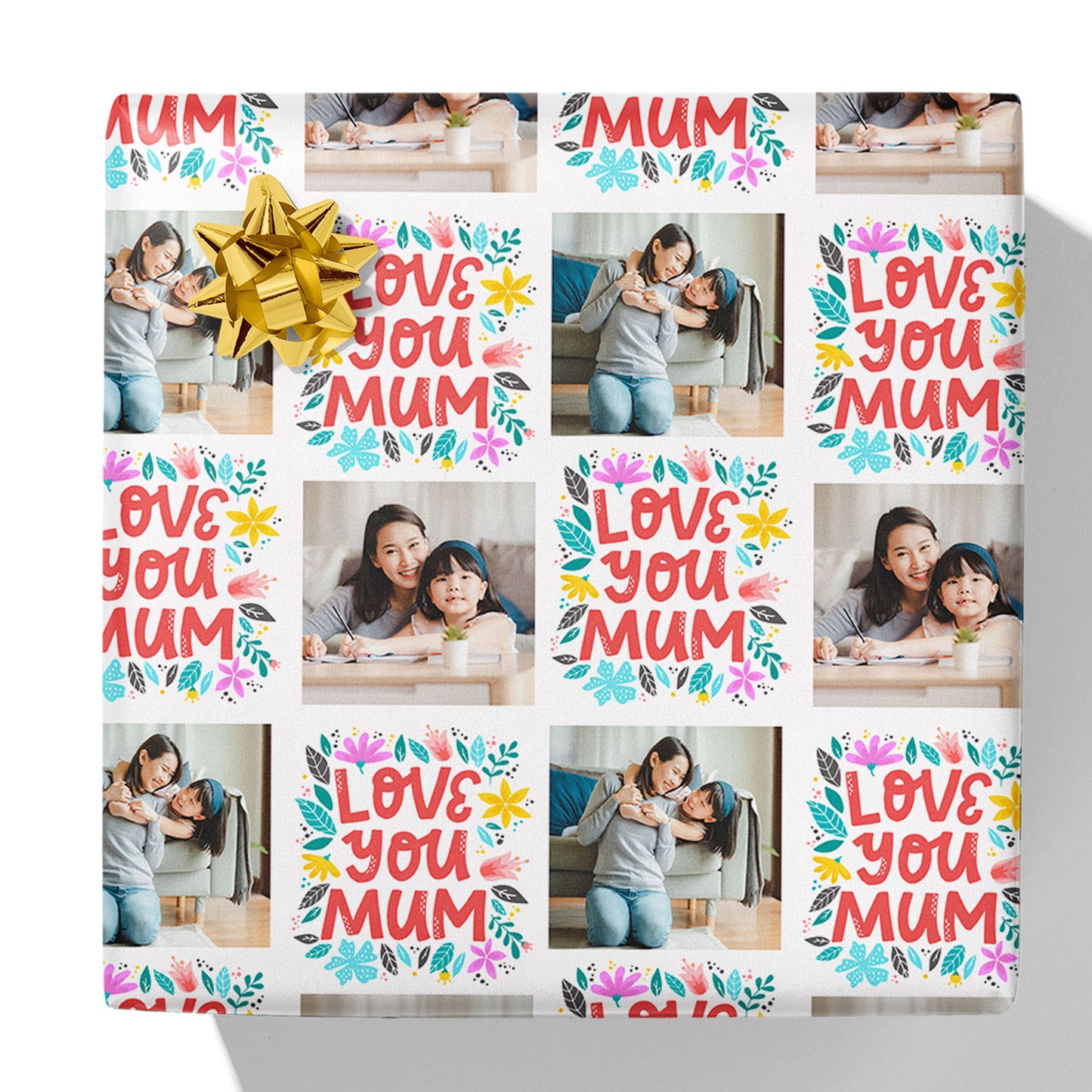 Geschenkpapier mit Blumenmotiv „Love You Mum“