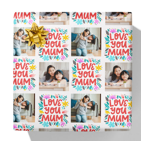 Love You Mum Floral Photo Gift Wrap